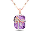 6.75 Carat (ctw) Amethyst & White Topaz Pendant Necklace in Rose Plated Sterling Silver with Chain